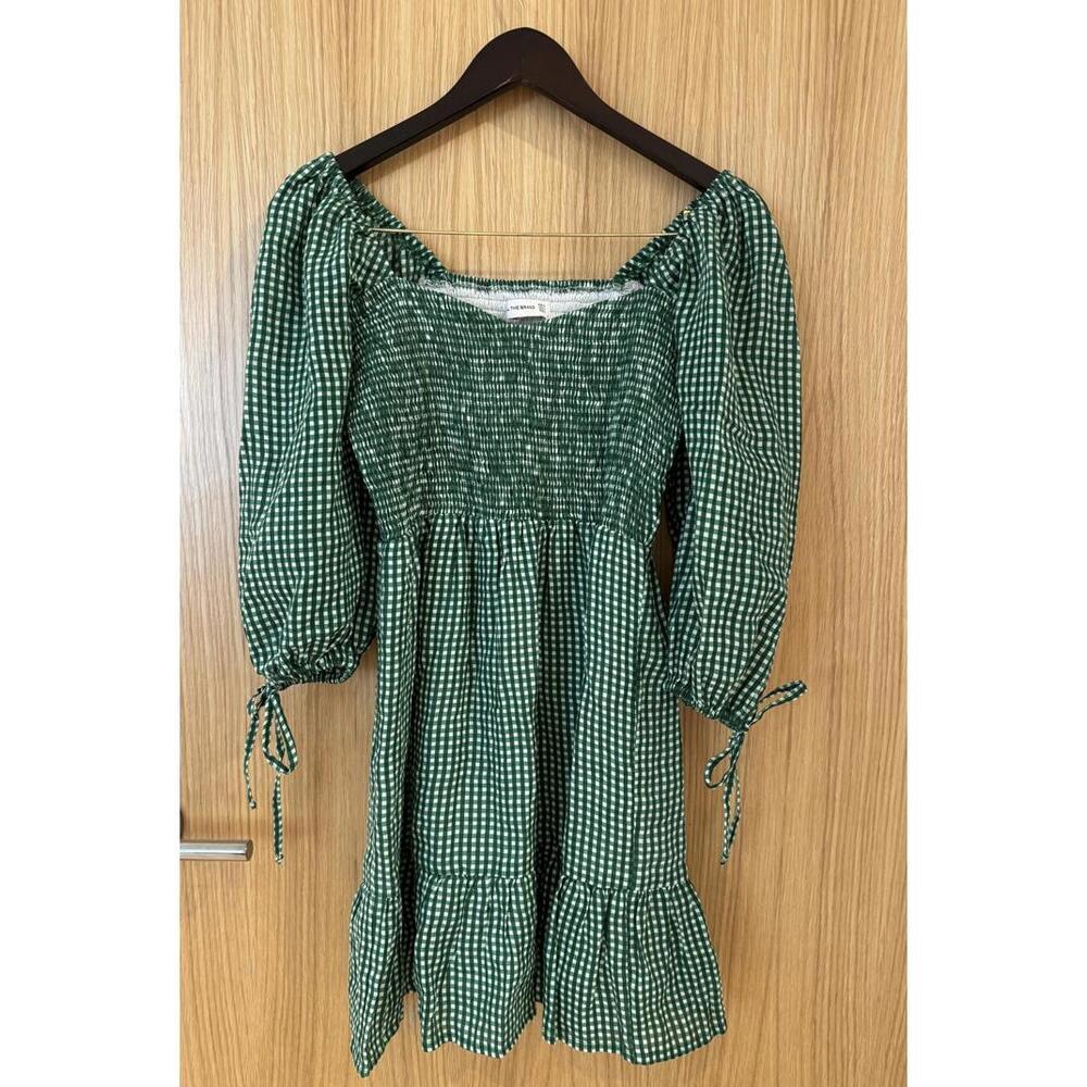 Faithfull The Brand Romina Linen Dress Smocked Green Gingham Sundress Size 4